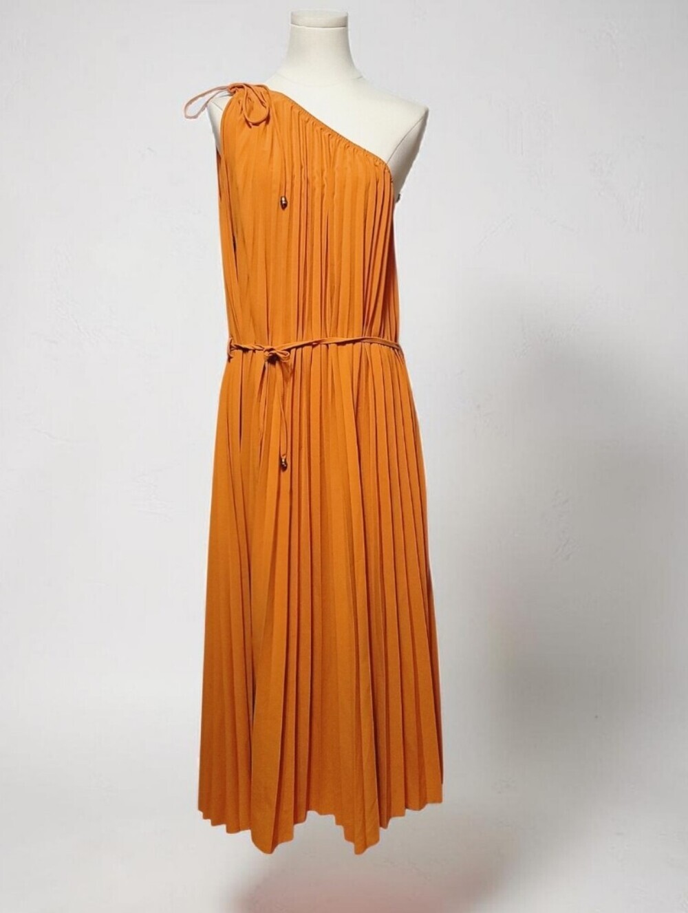 BTFBM - XL Orange One-Shoulder Pleated Midi Dress